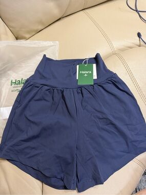 HALARA Navy High-Waist Athletic Shorts with Wide Waistband